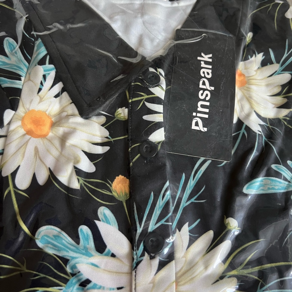 Black Short Sleeve Notched Collar Button Down Shirt